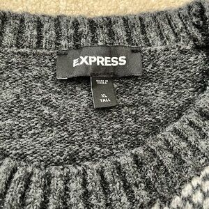 Express Black and Gray Heathered Knit Crewneck Sweater